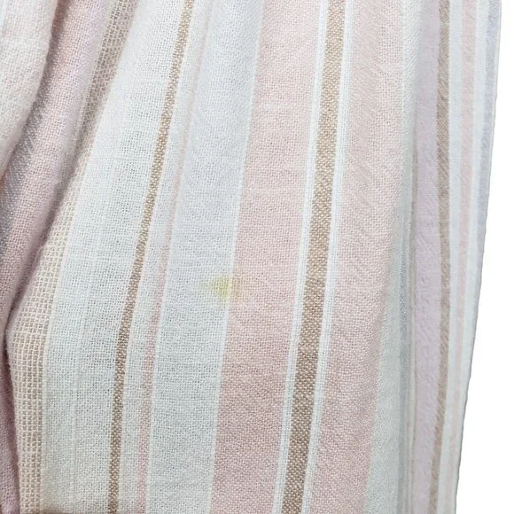 Loft Beach Cotton Linen Blend Striped Midi Dress Neutral Elasticized Waist XXS - Picture 5 of 8